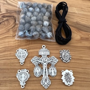 DIY Do It Yourself Rosary Pardon Crucifix Cross Rosary Saint Benedict Miraculous Chaplet Job&#39;s Tear Prayers Beads Handmade Catholic Jewelry