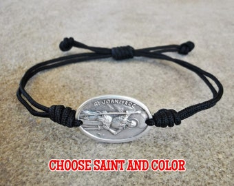 Pulsera de Santa Juana de Arco, Medalla de la Patrona, Regalo Religioso para Soldados, Regalos Militares, Pulsera Católica Personalizada para Hombres Mujeres Niños