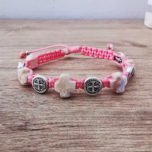 St Benedict bracelet with Medjugorje stone crosses, catholic bracelet, handmade bracelet, cross bracelet men women, adjustable bracelet