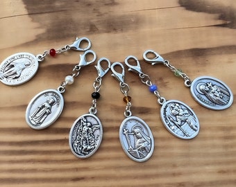 Catholic Keychain Lobster Clasp Claw Keychain Charm Saint St Michael Christopher Charbel Virgin Mary Joseph Holy Family Dymphna Anthony