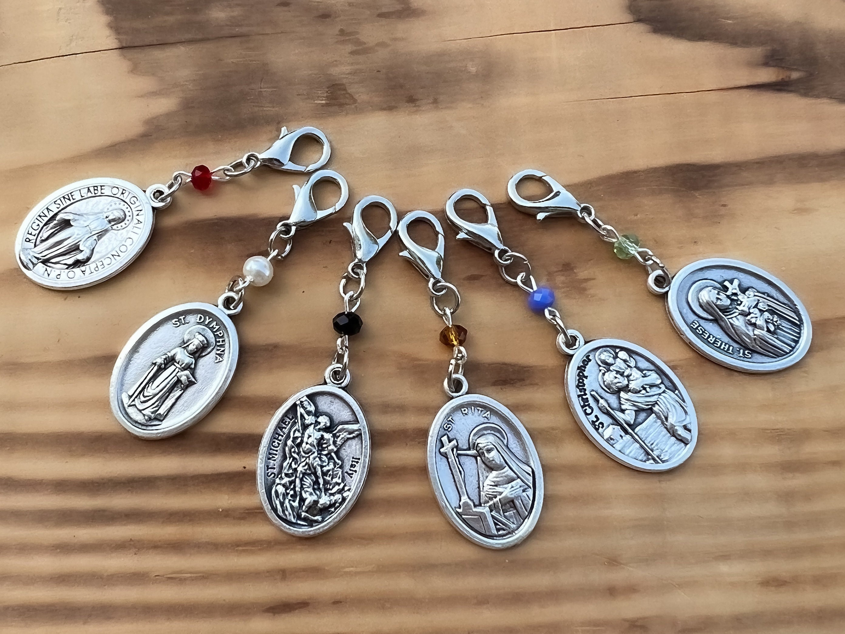 Catholic Keychain Lobster Clasp Claw Keychain Charm Saint St Michael Christopher Charbel Virgin Mary Joseph Holy Family Dymphna Anthony