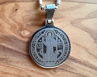 St Saint Benedict Stainless Steel Necklace