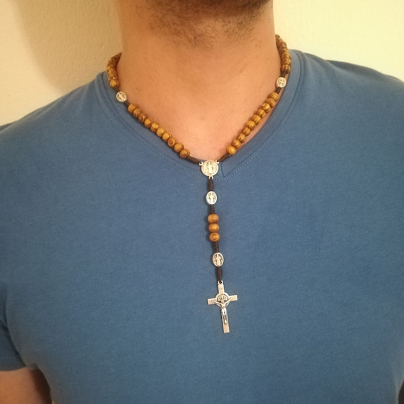 Wooden rosary necklace mens sale