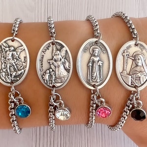 Catholic Bracelet For Men Women Kids, CHOOSE SAINT And BIRTHSTONE, Religious Gift For Her Him Grandma, St Dymphna Charbel Rita Jude Michael