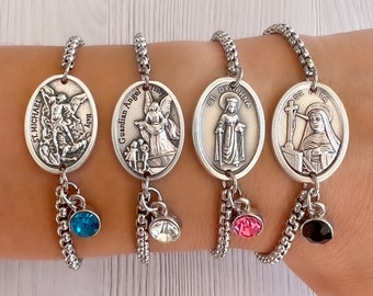 Bracelet catholique pour hommes femmes enfants, CHOISISSEZ SAINT et PIERRE DE NAISSANCE, Cadeau religieux pour sa grand-mère, St Dymphna Charbel Rita Jude Michael