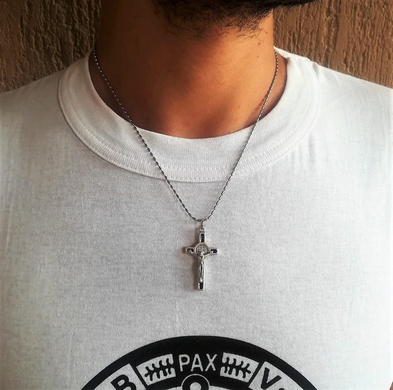 Catholic Cross Necklace Mens Catholic Gift St Benedict Etsy