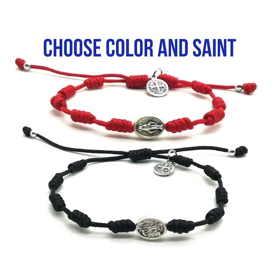 Knotted Cord Rosary Bracelet, Catholic Bracelet, St Benedict, St Michael,  Miraculous Medal, Saint Bracelet, Men Women Kids Prayer Bracelet 