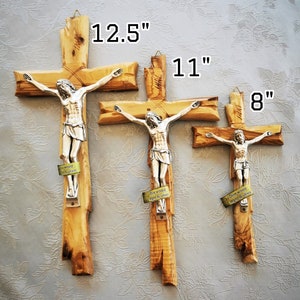 Modern Wooden Wall Cross with Jesus Crucifix, Olive Wood Cross, Catholic Christian Religious Gift, Home Decor, Medjugorje Handmade, 3 Sizes