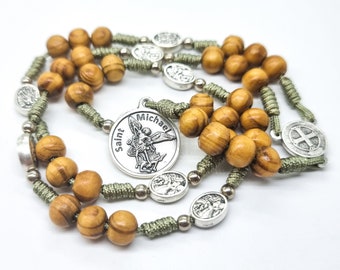 Saint Michael Chaplet Rosary, St Michael Olive Beads Rosary, Pocket Rosary For Men, Guardian Angel Rosary, Catholic Gift For Women Men Kids