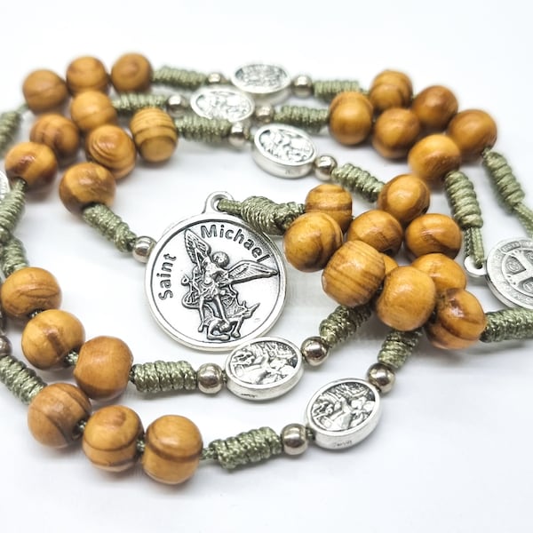 Saint Michael Chaplet Rosary, St Michael Olive Beads Rosary, Pocket Rosary For Men, Guardian Angel Rosary, Catholic Gift For Women Men Kids