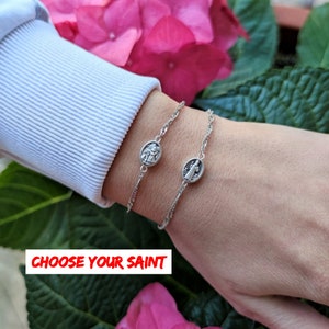 Dainty Chain Bracelet Catholic Saint Medal Men Women Religious Jewelry Gift St Michael Benedict Padre Pio Francis Anthony Holy Spirit Charm