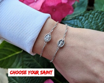 Dainty Chain Bracelet Catholic Saint Medal Men Women Religious Jewelry Gift St Michael Benedict Padre Pio Francis Anthony Holy Spirit Charm