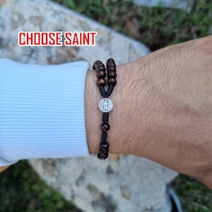 Handmade Saint medal rosary bracelet tiny wood beads, chaplet rosary, men women kids Catholic rosary bracelet gifts, Custom rosary bracelet