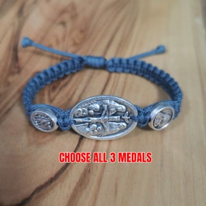 Katholieke armband met 3 patroonheilige medailles christelijke spirituele sieraden mannen vrouwen kinderen religieus geschenk verstelbare koord heilige drie-eenheid armband
