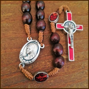 Wooden rosary, catholic rosary beads, mens Rosary, womens rosary, Virgin Mary rosary, family rosary, Medjugorje rosary, red catholic charms
