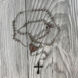 Catholic Rosary Necklace Stainless Steel Silver Heart Shaped Virgin Mary Medal Medjugorje