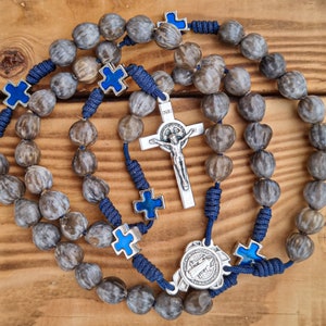 Saint Benedict Rosary, St Benedict Rosary, Handmade Rosary, Blue Rosary, Job&#39;s Tears Seed Beads