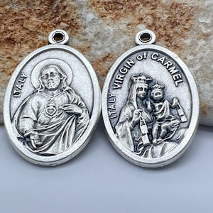 WHOLESALE 1 5 10 25 Sacred Heart Of Jesus Scapular Our Lady Of Carmel Pendant Charm Medals Catholic Medals Lot, Catholic DIY Jewelry Bulk