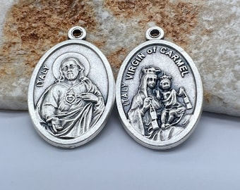 VENTA AL POR MAYOR 1 5 10 25 Sagrado Corazón de Jesús Escapulario Nuestra Señora del Carmen Colgante Medallas Medallas Católicas Lot, Joyería Católica DIY a granel