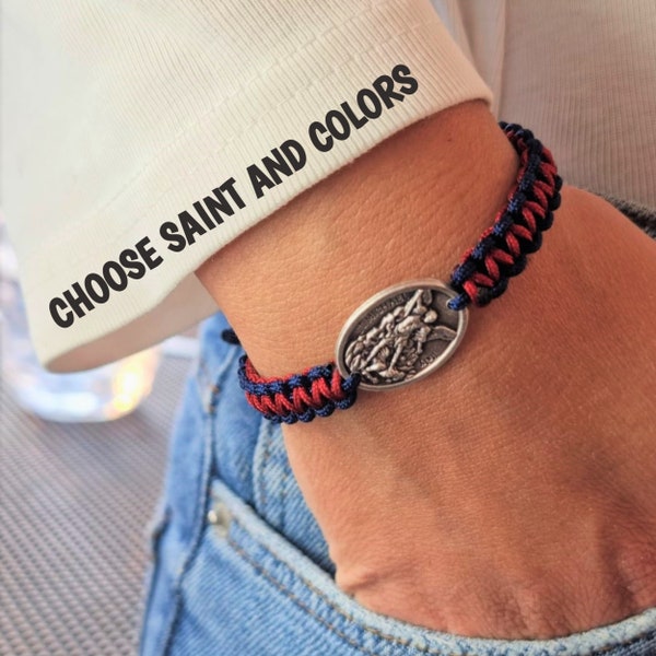 Religious Cord Bracelet Catholic Saint Medal Men Womens Christian Jewelry Gift St Michael Sebastian Anne Benedict Peregrine Christopher