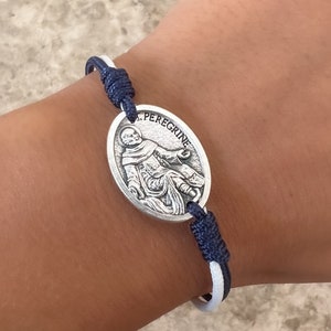 Cord Bracelet With Charm, Catholic Saint Medals Bracelet, St Peregrine Pendant, Cancer Bracelet, Cancer Survivor Gift, Religious Jewelry