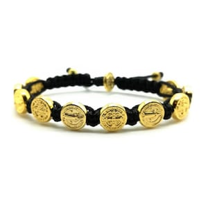 St Benedict gold tone medals bracelet, catholic bracelet, catholic jewelry, christian gift, religious men women gift, protection bracelet