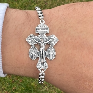 Pardon Crucifix Cross Chain Bracelet, Stainless Steel Chain, Religious Gift For Men Women