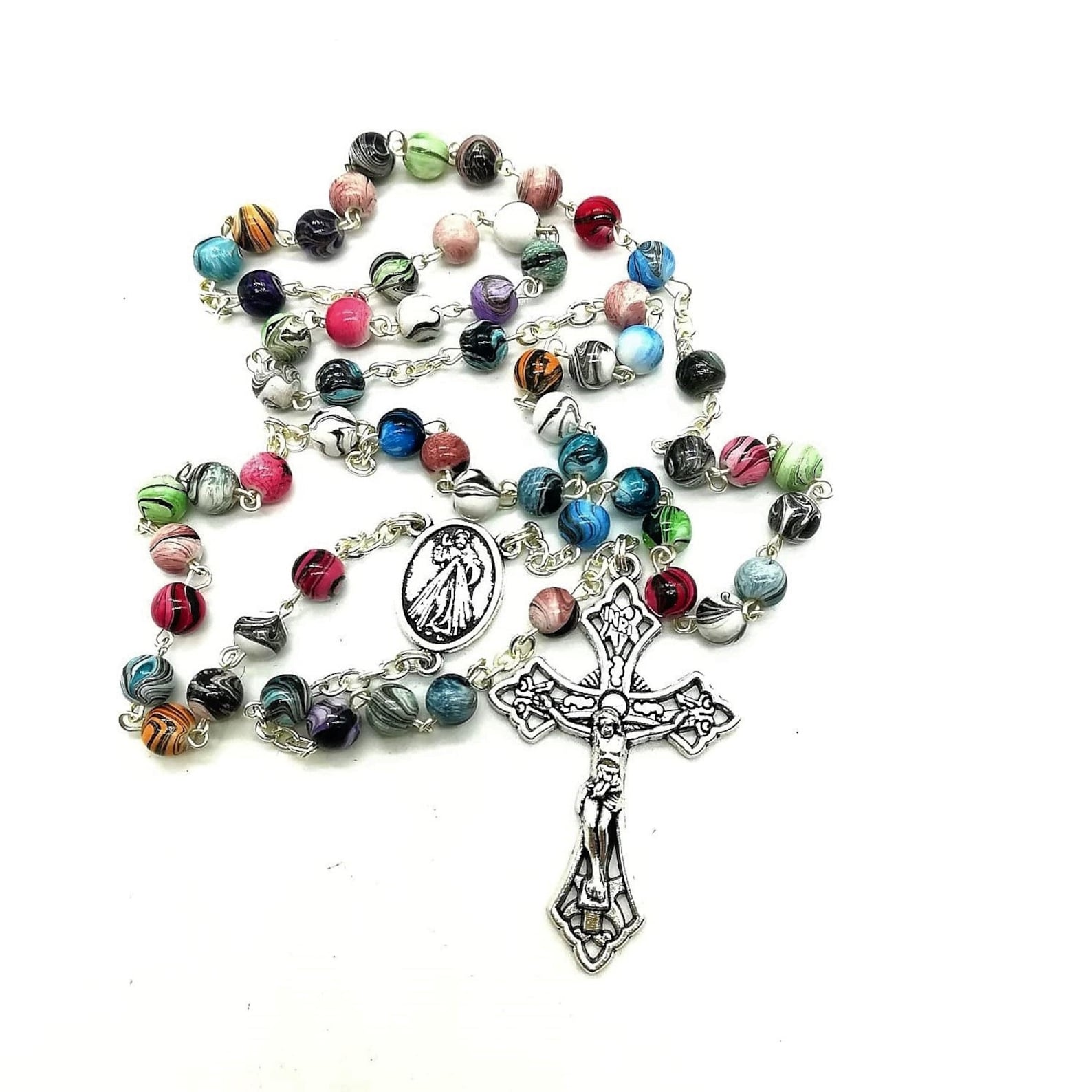 Multicolor Catholic Rosary Necklace Catholic Rosary Women Etsy