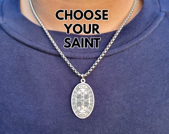 Saint Benedict Pendant Necklace, San Benito Necklace, St Benedict Charm Necklace Confirmation Gift For Him. Gift For Her, St Faustina Medal
