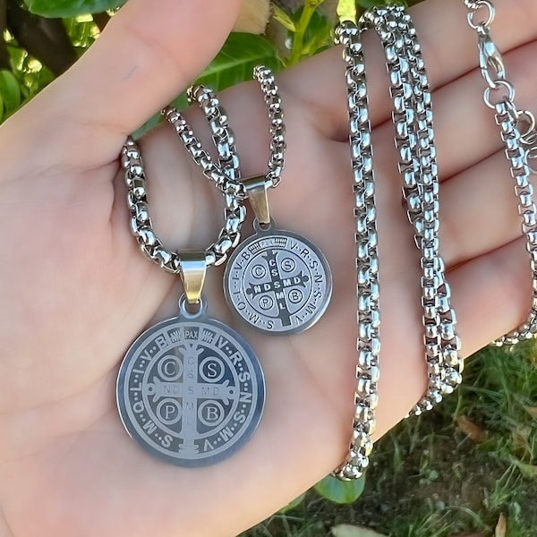 Saint Benedict Necklace, Christian St Benedict Medallion, San Benito Pendant Charm Medal, Religious Gift For Men Women Adults Teens