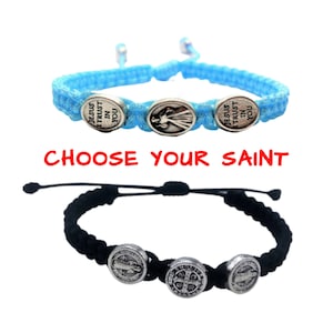 Katholischer Heiliger Armreif, Männer Frauen Kinder religiöse Geschenke, verstellbare Kordel, St Benedikt, St Anthony, Heiliges Herz Armband, Göttliche Gnadenmedaille