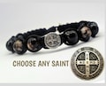 St Benedict black beads bracelet for men or women, christian gifts for him and her, adjustable woven bracelet, catholic saints bracelet product logo