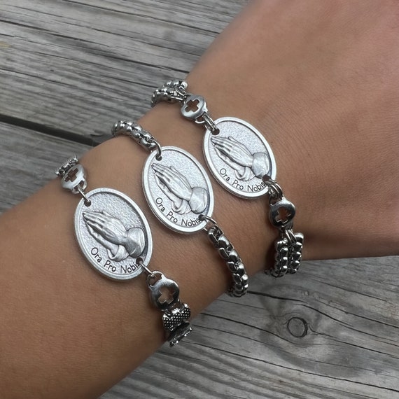 Pray for Us Medal Bracelet Ora Pro Nobis Charm Pendant Etsy