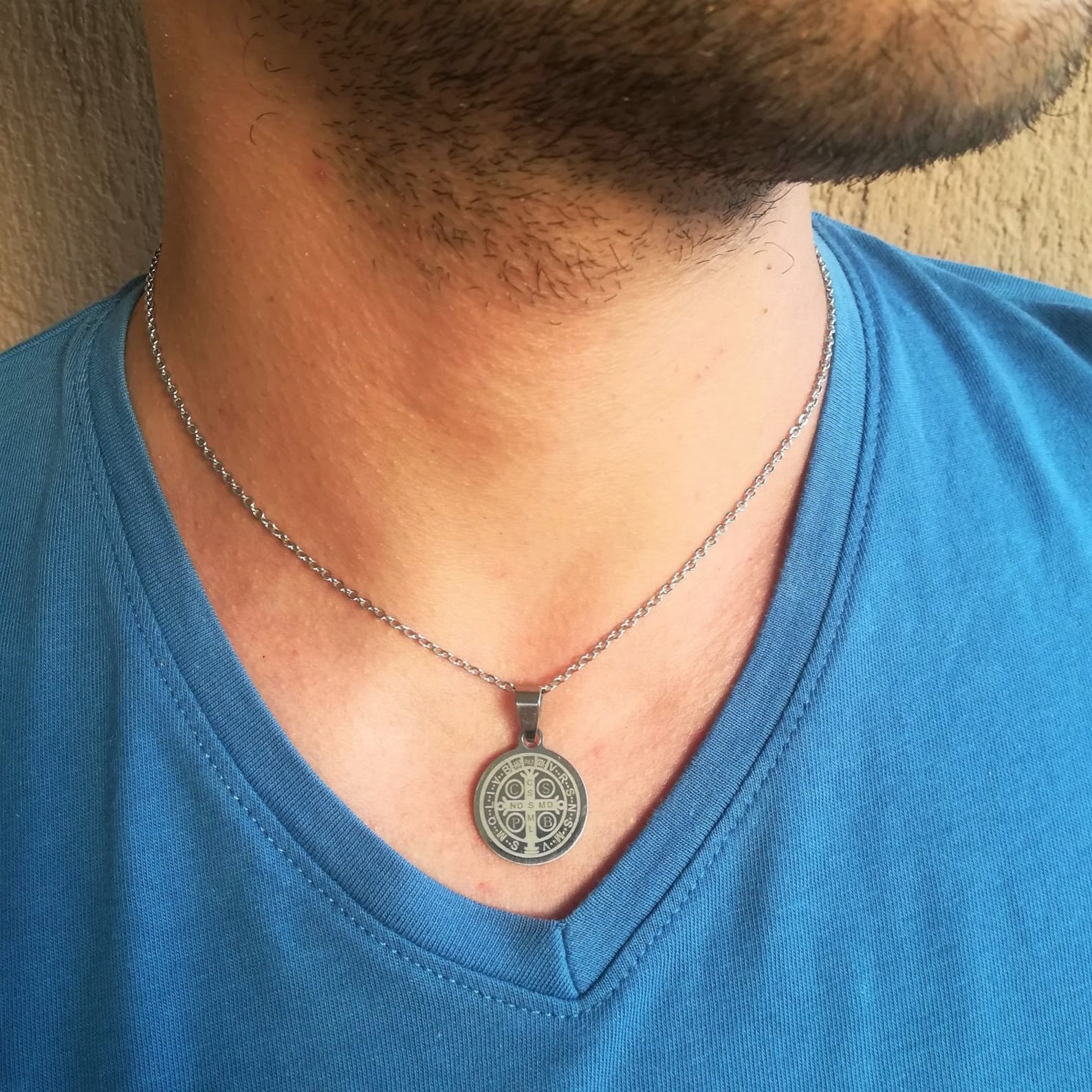 St Benedict Necklace Mens Catholic Necklace Stainless Steel Etsy