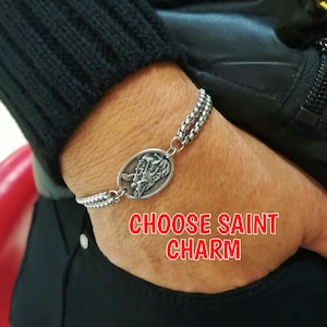 Religious Bracelet Men Women Catholic Patron Saint Medals Double Stainless Steel Chain Christian Jewelry Gift - Choose Your Saint Bracelet