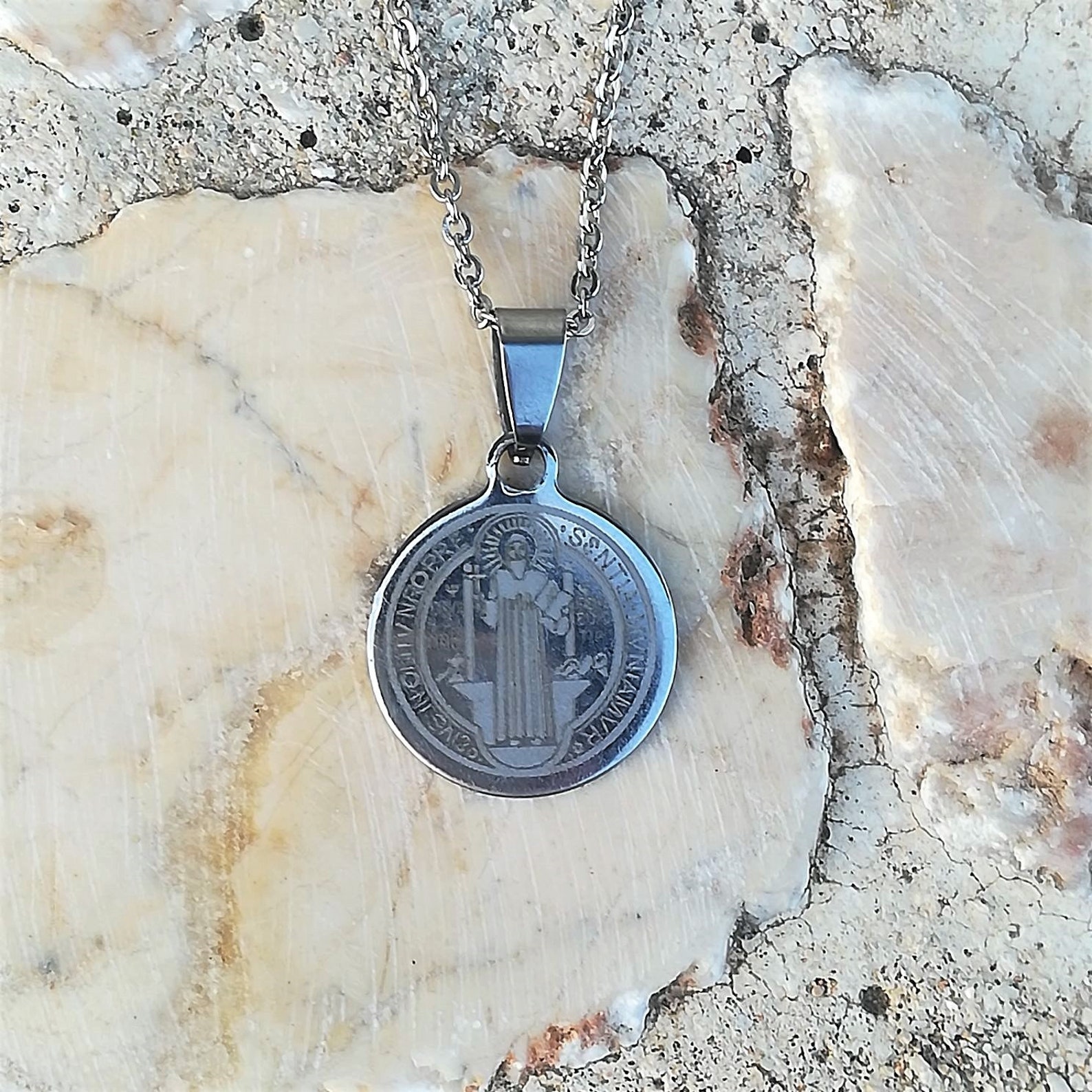 St Benedict Necklace Mens Catholic Necklace Stainless Steel Etsy
