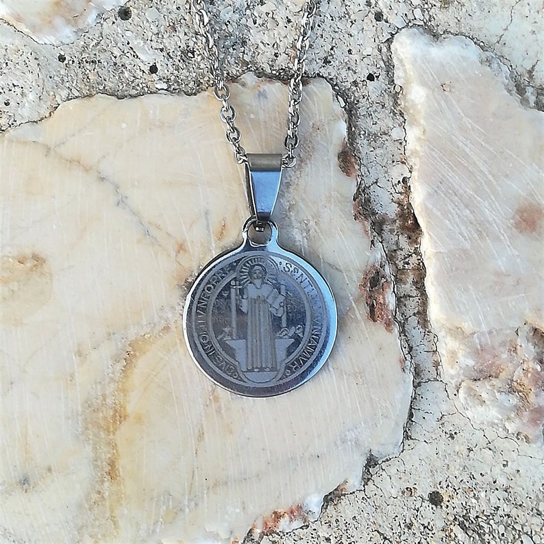 St Benedict Necklace Mens Catholic Necklace Stainless Steel - Etsy