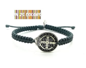 Pulsera de San Benito, Medallón de San Benito, pulsera benedictina, regalo católico para hombres, pulsera de san benito, medalla de santo, joyería religiosa