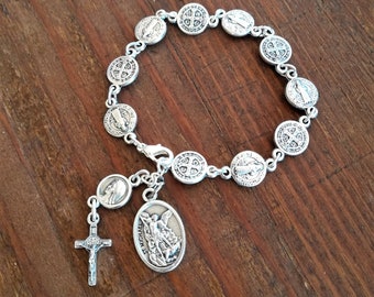 Rosary bracelet, st michael chaplet, st benedict chaplet, catholic women bracelet, virgin mary bracelet, saint benedict medals