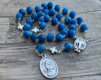 Saint Gabriel The Archangel Chaplet, Gift For Postman, Patron Saint Postal Workers, Blue Chaplet Rosary, Guardian Angel Medal Pendant Charm