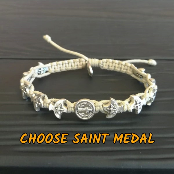 Bracelet du Saint-Esprit, bracelet de la médaille du saint catholique, bracelet du chapelet, bracelet catholique, breloques de colombe, bijoux de bénédiction, bracelet de prière
