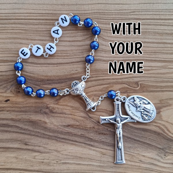 One Decade Rosary With Name, Personalized Rosary With Name, First Communion Gift For Her Boys Girls, *CHOOSE SAINT and BEADS* Pocket Rosary