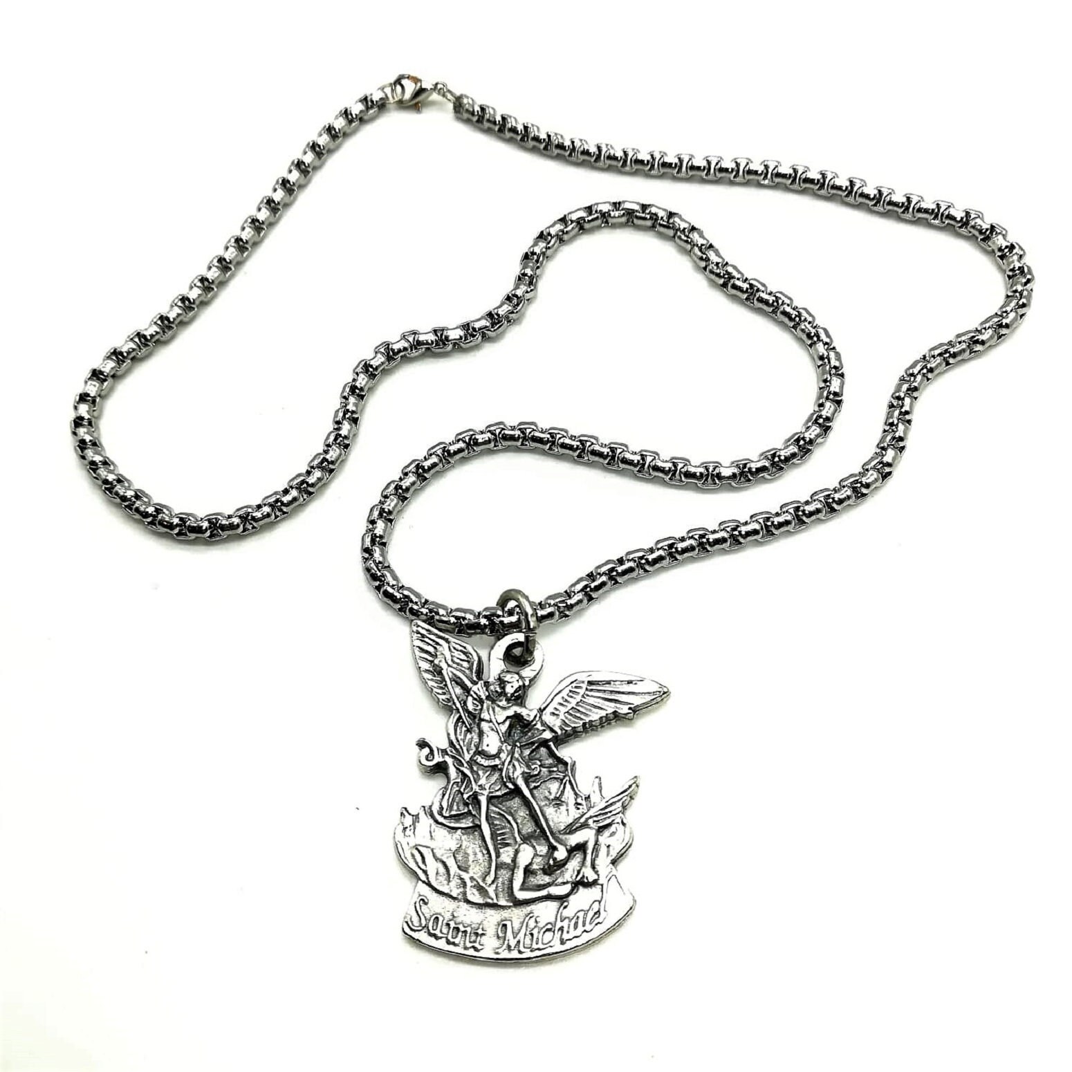 St Michael Necklace Mens Catholic Necklace Religious Etsy