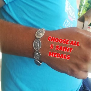 Bracelet religieux - 5 médailles de saint catholique - Cadeau chrétien pour hommes Femmes Enfants - Taille réglable - Protection Bénédiction Bijoux