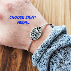 St Michael Medal Bracelet, CHOOSE YOUR SAINT, Catholic Bracelet For Men Women Kids, Protection Jewelry, Confirmation Gifts For Catholics