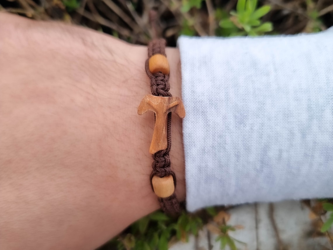 Catholic Wooden Cross Bracelet Ten Beads Bracelet Olive Wood Etsy