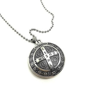 St Benedict Medal Necklace Mens Boys Catholic Protection Religious Jewelry Gift Patron Saint Medallion Blessing San Benito Necklace