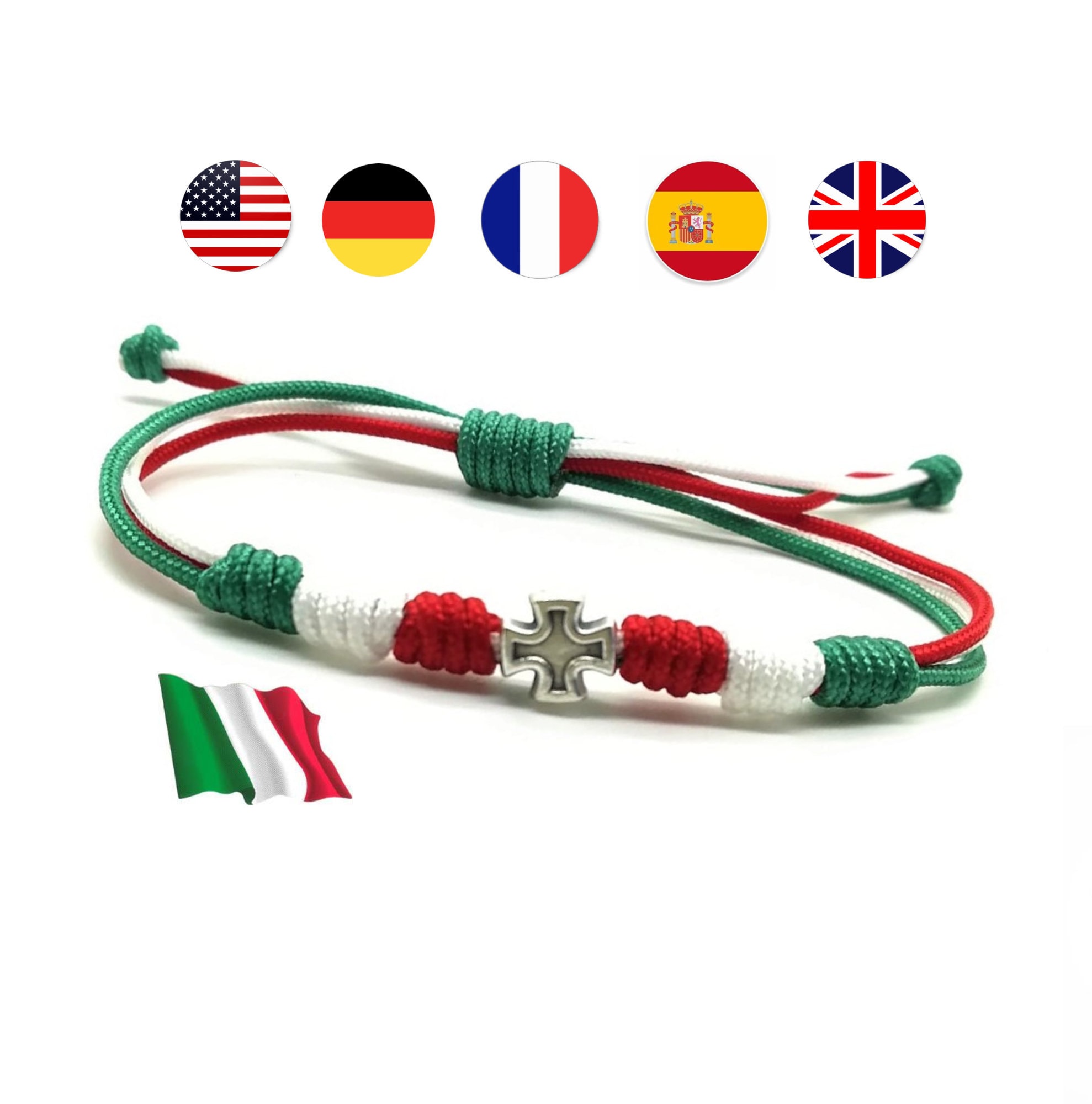 Flag Colors Cord Cross Bracelet, Patriotic Bracelet, American Bracelet, USA Bracelet, Italy Bracelet, Germany, France Flag, Sports Bracelet