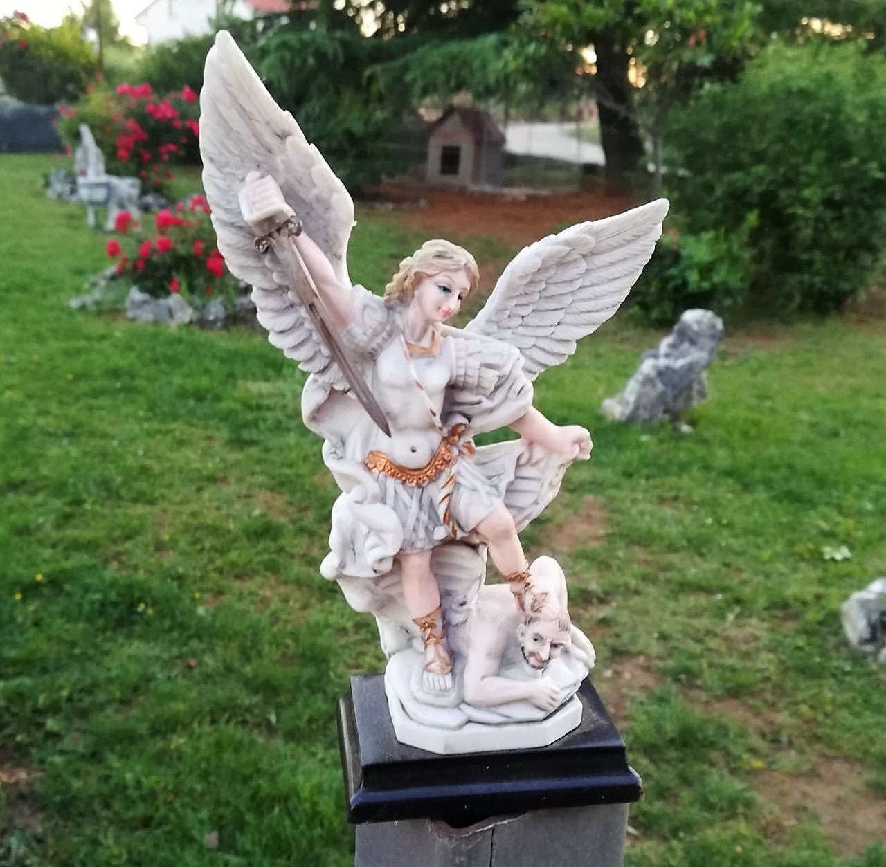Saint St Michael Archangel Defeated Lucifer Greek Statue Sculpture