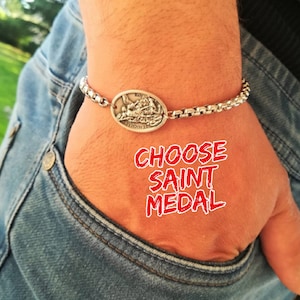 Catholic Chain Bracelet Mens Womens Patron Saint Medal Charm - St Michael Joseph Francis Anthony Judas Holy Spirit Raphael Sebastian Peter